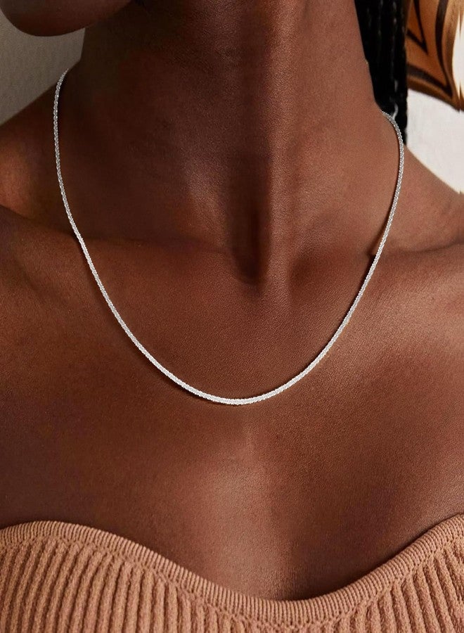 Treasure Bender S925 Sterling Silver Chain Necklace for Women - 0.8mm Sterling Silver Sparkly Chain Necklace Thick Sturdy Colourfast Necklaces Jewelry for Women 18 Inch - Image 2